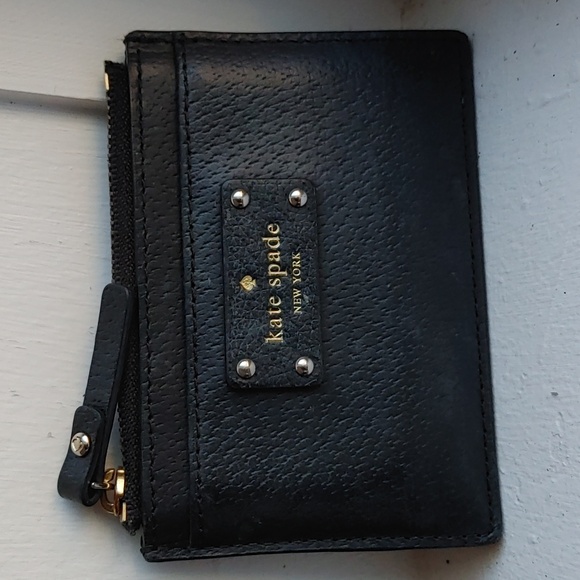 kate spade Accessories - Kate Spade Black Pebbled Leather Mini Zip Card Case (838)